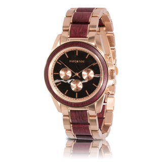 ROYAL PELTOGYNE HERRENUHR AUS HOLZ | CHRONOGRAPH | 42MM | LILA HERZHOLZ | ROSÉGOLD | Edelstahl | SAPHIR-GLAS | SCHWARZER MARMOR