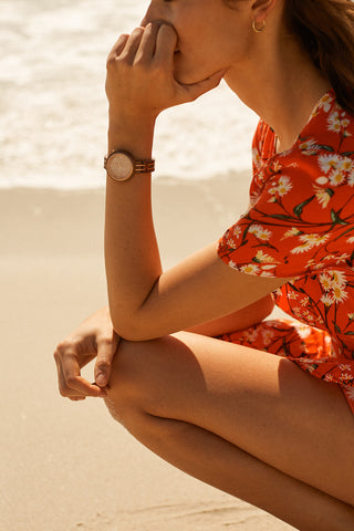 HOT&TOT | PHOENIX WOODEN LADIES WATCH | 36MM | ROSE QUARTZ | WALNUT WOOD | ROSE GOLD