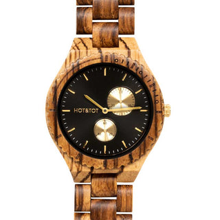 HOT&TOT | CHRONOS WOODEN WATCH WITH CHRONOGRAPH | 44MM | GOLD | ZEBRANO WOOD