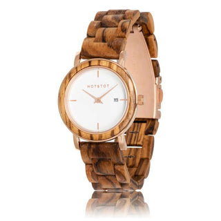 HOT&TOT | EOS WOODEN LADIES WATCH | 32MM | ROSE GOLD | ZEBRANO WOOD