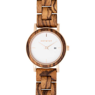 HOT&TOT | EOS WOODEN LADIES WATCH | 32MM | ROSE GOLD | ZEBRANO WOOD