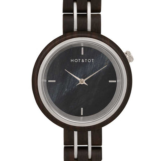 HOT&TOT | FALCONY WOODEN LADIES WATCH | 36MM | FALCON EYE | EBONY | SILVER