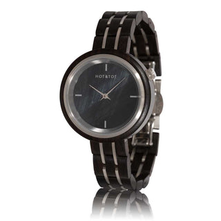 HOT&TOT | FALCONY WOODEN LADIES WATCH | 36MM | FALCON EYE | EBONY | SILVER
