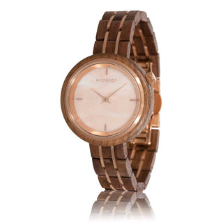 HOT&TOT | PHOENIX WOODEN LADIES WATCH | 36MM | ROSE QUARTZ | WALNUT WOOD | ROSE GOLD