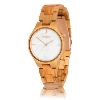 HOT&TOT | TAYGA WOODEN WATCH | 40MM | WHITE MARBLE | OLIVE WOOD