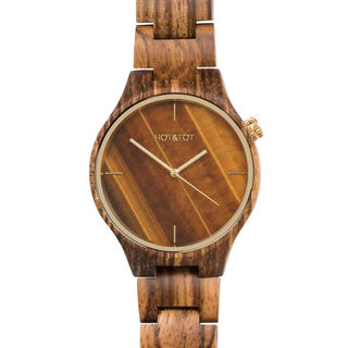 HOT&TOT | TIGANO WOODEN WATCH | 40MM | TIGER EYE STONE | ZEBRANO WOOD