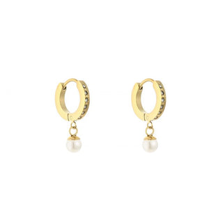 Michelle Bijoux Oorhanger hoop crystal stenen parel