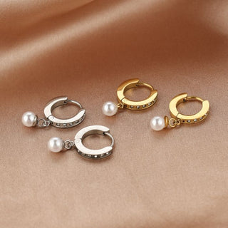 Michelle Bijoux Oorhanger hoop crystal stenen parel
