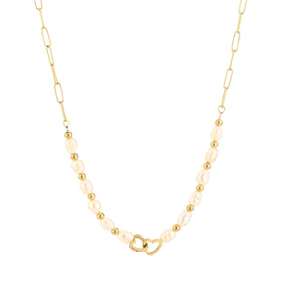 Michelle Bijoux Necklace link pearls double heart