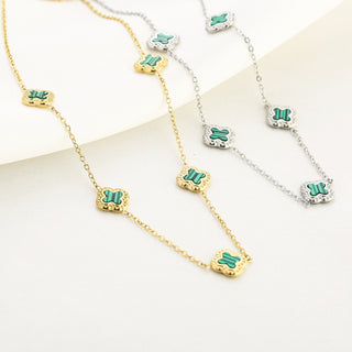 Michelle Bijoux Necklace 5 clovers green stones