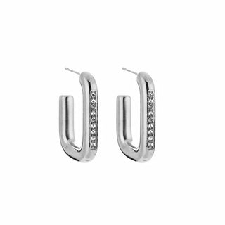 Bijoutheek Ear studs square hoop 1 row of stone Silver