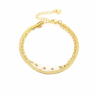 Bijoutheek Bracelet (Jewelry) Double With 3 White Clovers