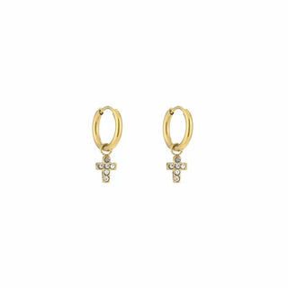 Kopen goud Bijoutheek Oorhangers Kruis Strass