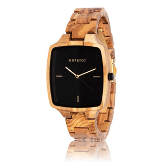 HOT&TOT | ODIN HERRENUHR AUS HOLZ | QUADRATISCH | 40MM | OLIVENHOLZ | GOLD