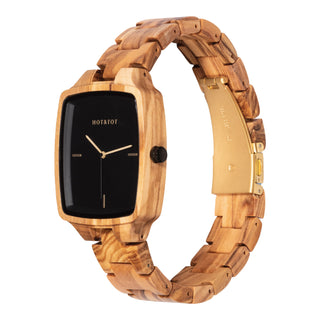 HOT&TOT | ODIN HOUTEN HERENHORLOGE | VIERKANT | 40MM | OLIJFHOUT | GOUD