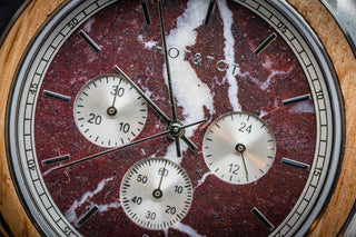 HOT&TOT | ROYAL OAK WOODEN MEN'S WATCH | CHRONOGRAPH | 42MM | OAK WOOD | RED MARBLE | SAPPHIRE CRYSTAL | SILVER STAINLESS STEEL