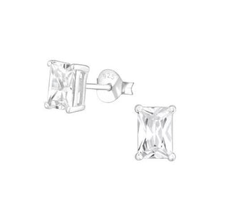 Sterlingsilber-Ohrring, quadratisch, hochgefasster Kristall (LÄNGE 3–12 mm)