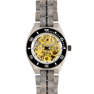 HOT&TOT | Carbon Gold wooden Watch | 44MM | Ebony and Zebrano wood