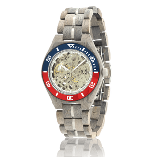 HOT&TOT | Carbon Silver houten Horloge | 44MM | Ebbenhout en Zebranohout