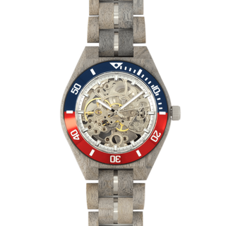 HOT&TOT | Carbon Silber Holzuhr | 44MM | Ebenholz und Zebranoholz