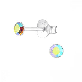 Silberner Ohrstecker, AB Swarovski-Kristall (3–5 mm)