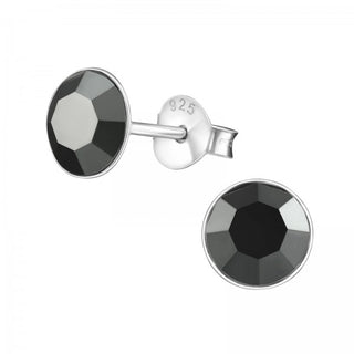 Silberne Ohrstecker, tiefschwarzer Swarovski-Kristall (3–8 mm)