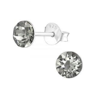 Silberne Ohrstecker, schwarzer Daimond Swarovski-Kristall (3–8 mm)