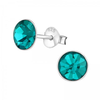Silberner Ohrstecker, blauer Zirkon-Swarovski-Kristall (3–8 mm)