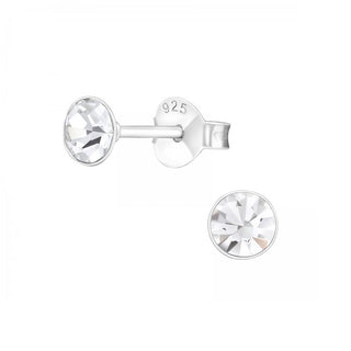 Silberne Ohrstecker, weißer Swarovski-Kristall (4–10 mm)