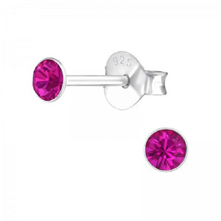 Silberne Ohrstecker, fuchsiafarbener Swarovski-Kristall (3–8 mm)