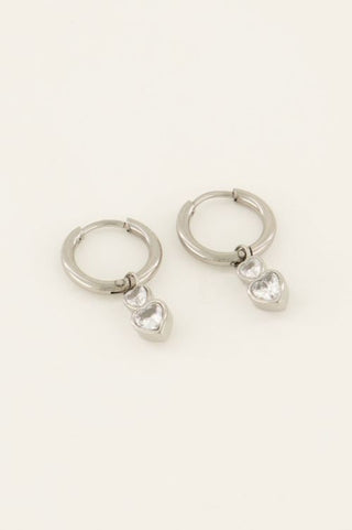 Koop silver My Jewelery Earrings with double rhinestone heart