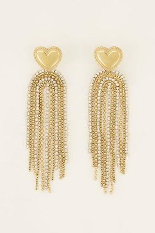 Koop gold My Jewelery Heart earrings with rhinestone tassels
