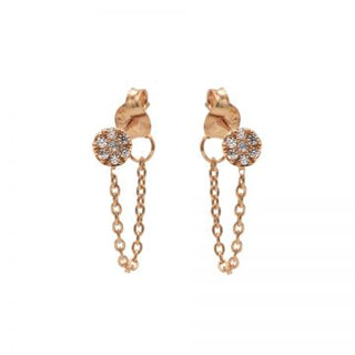 Karma Chain earring Black Zirconia disc Rose