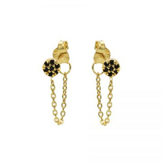 Karma Chain earring Black Zirconia disc gold