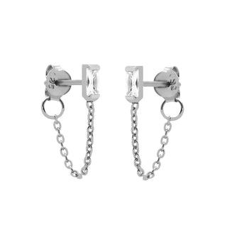 Karma Chain Oorbel White Zirconia Single Square