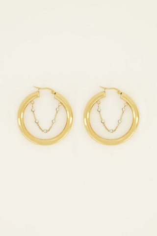 My Jewellery Oorringen met ketting & strass stenen
