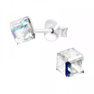 Silberner Ohrstecker, Kristallwürfel Swarovski-Kristall (6-8MM)