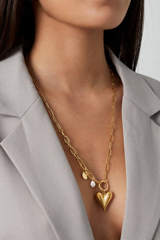 Bijoutheek Collier Grove Schakel Hart Parel