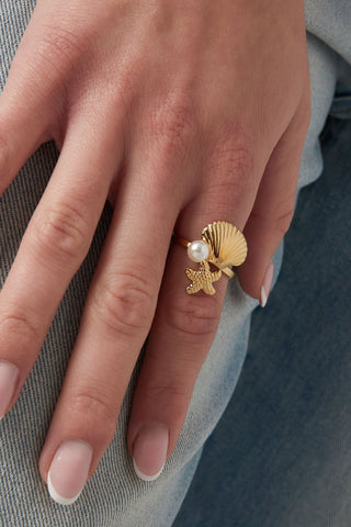 Bijoutheek Ring (Sieraad) Schelp Zeester Parel One Size