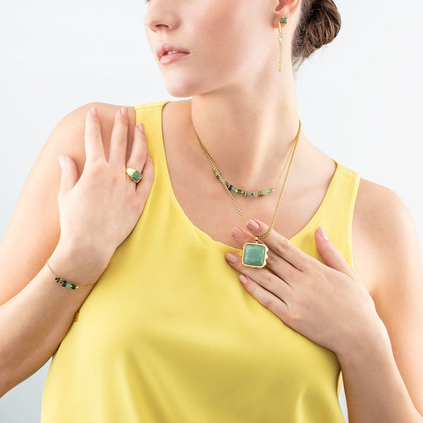 Coeur de Lion Earrings Spikes Square Aventurine green