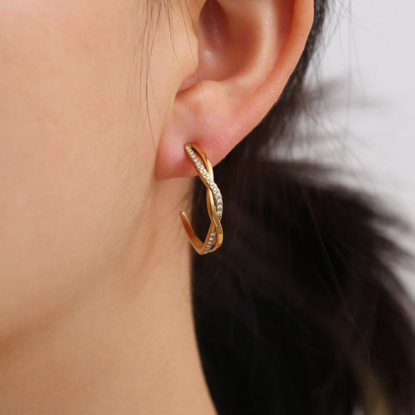 Bijoutheek Oorknoppen Halve Hoop Twist Steentjes