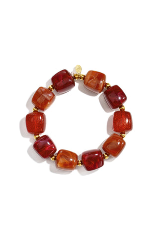Kopen rood-mix Bijoutheek Armband (Sieraad) Kralen Grof Vierkant Afgerond Elastisch