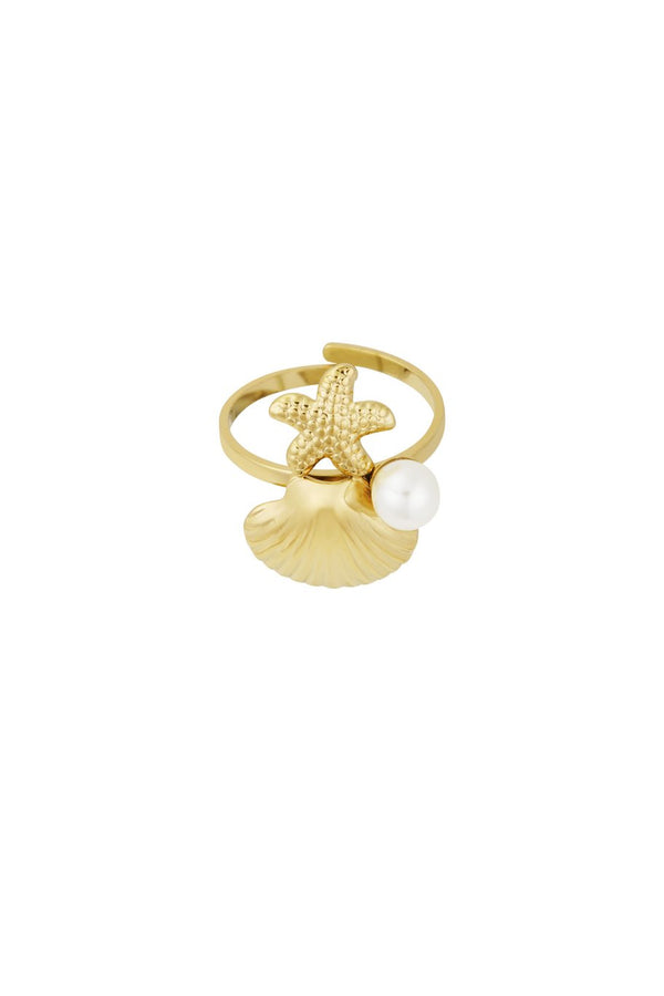 Bijoutheek Ring (Sieraad) Schelp Zeester Parel One Size