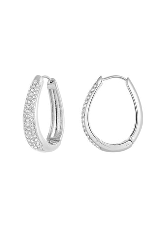 Koop silver Bijoutheek Earrings Oval glam white stones