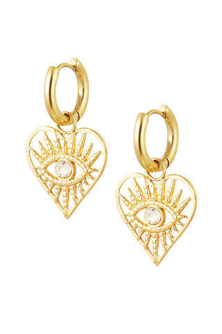 Koop gold Bijoutheek Earrings Heart White Stone