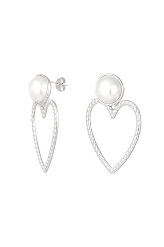 Koop silver Bijoutheek Ear Studs Open heart pearl