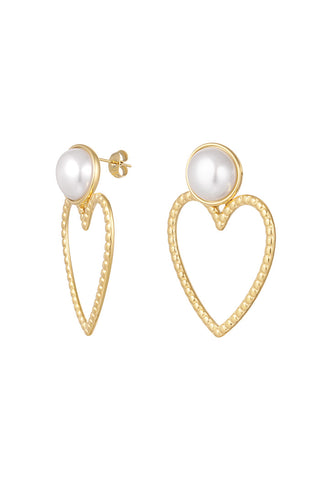 Koop gold Bijoutheek Ear Studs Open heart pearl