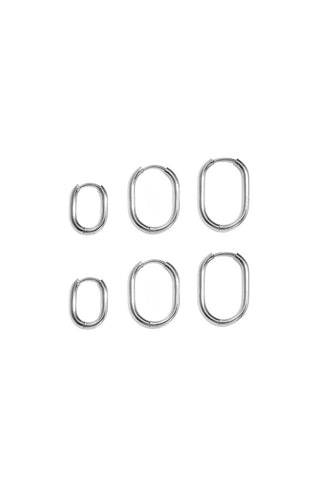 Kopen zilverkleurig Bijoutheek Oorringen Set 3 Paar Rechthoek 1.5cm 2cm 2.3cm