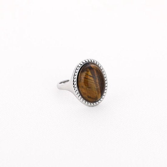 Bijoutheek Ring (Sieraad) Ovaal Groot Steen Zilverkleurig