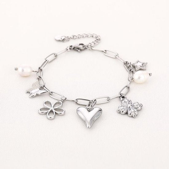 Bijoutheek Armband (Sieraad) Bedels Hart Parel Bloem
